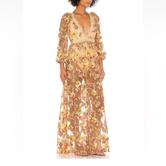 For Love & Lemons Winnie Maxi Long Sleeve Embroidered Floral Dress XS - Picture 7 of 7